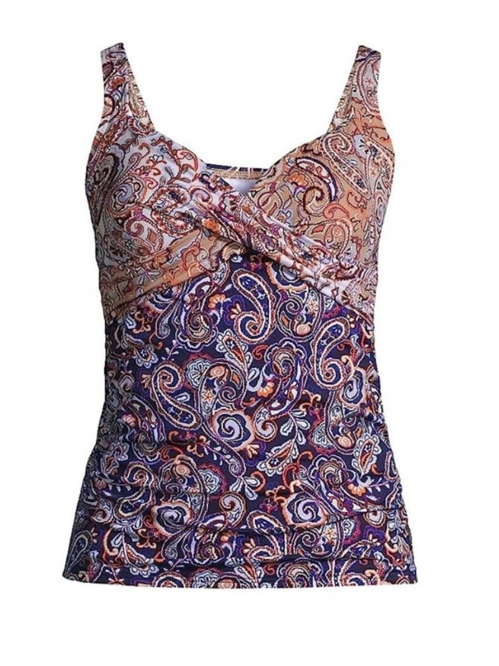 Lands' End Women's Underwire Wrap Tankini Swim Top Deep Sea Paisley Size 10